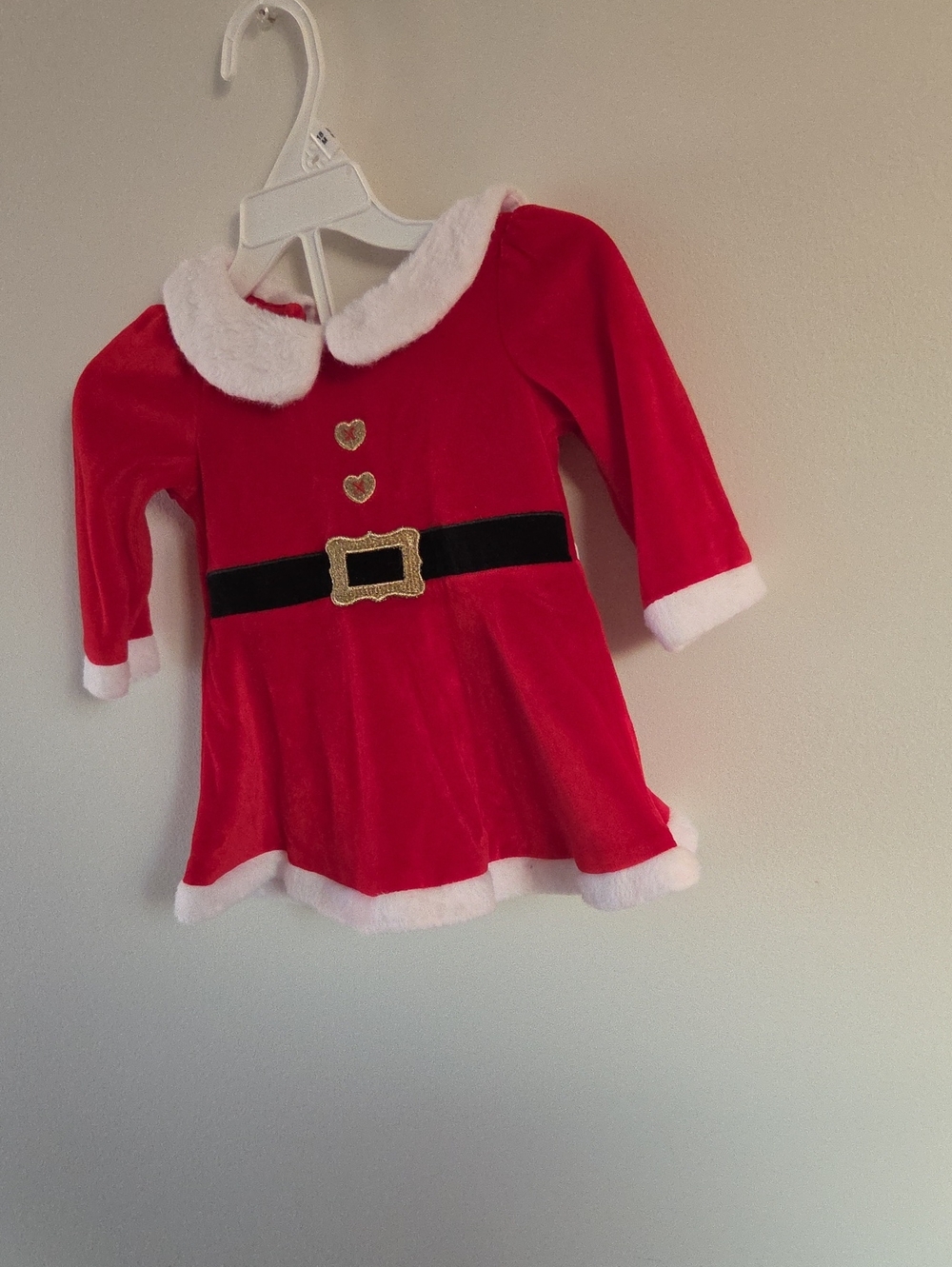 Girls Red Santa Dress Costume with White Trim